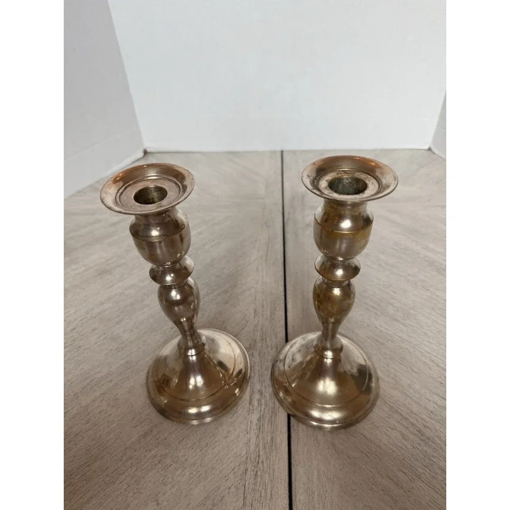 Vintage Silver Plate Candlesticks Pair India Ornate‎ Baluster Taper EPNS 9.5”